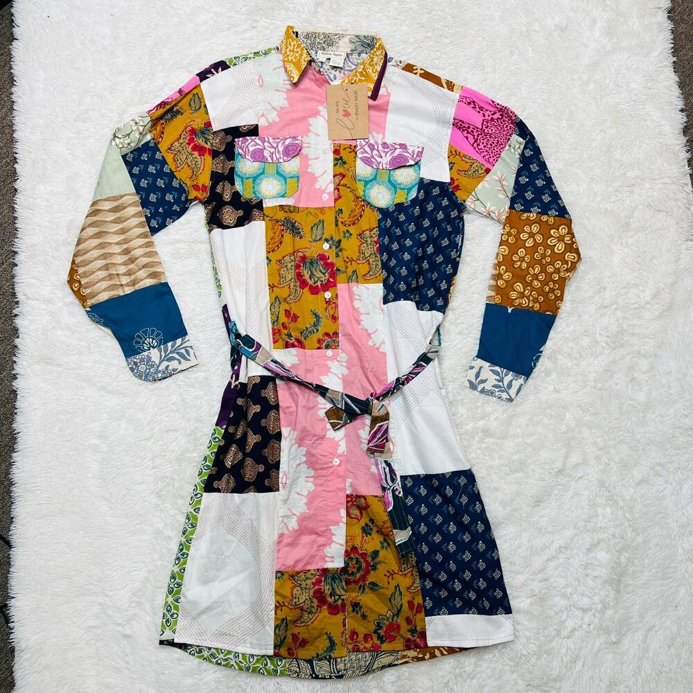 ASHLEY TAYLOR WOMENS PATCHWORK SHORT DRESS OSFM BOHEMIAN GYPSY 6